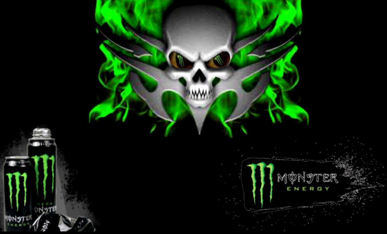 Logo teschio Monster Energy verde, 1353x819 720p, Laptop