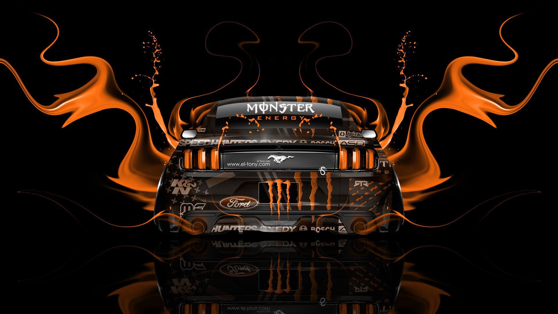 Ford Mustang logo Monster arancione, muscle car, 1920x1080 1080p, Desktop
