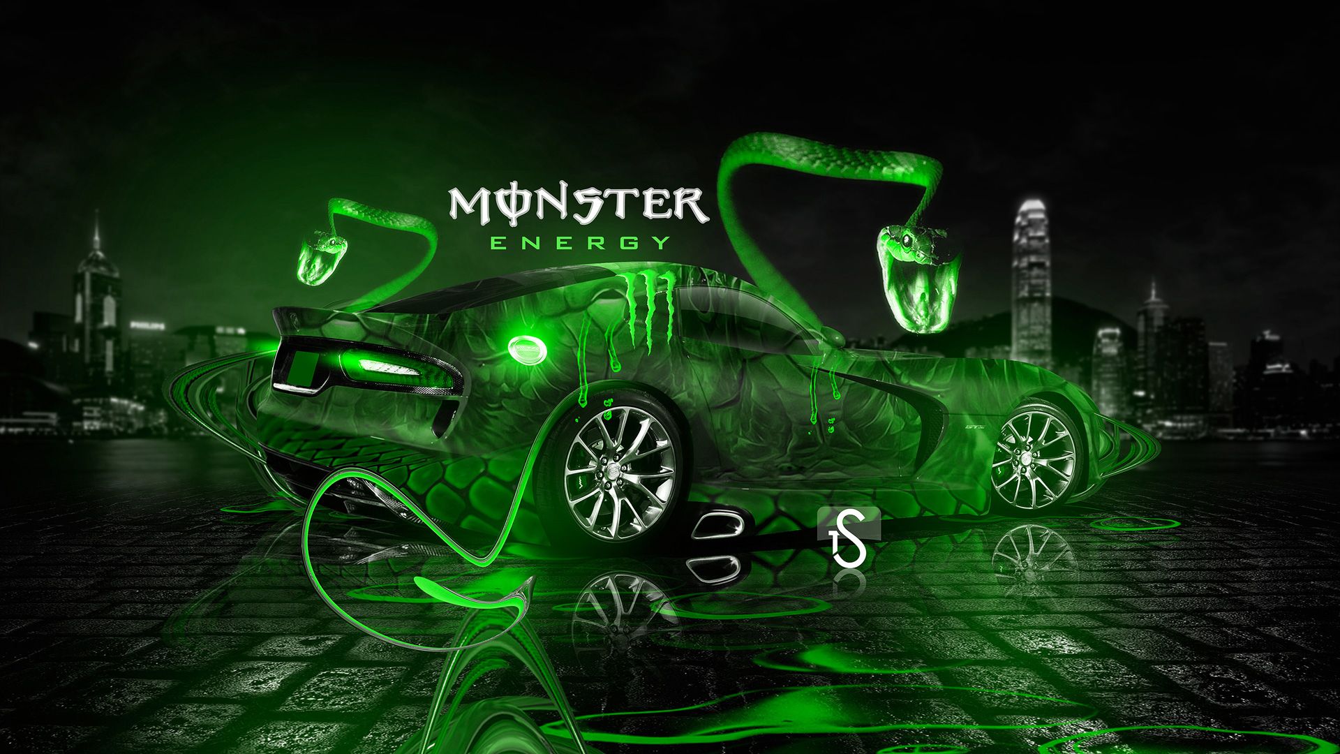 Logo Monster Energy auto verde, 1920x1080 Full HD 1080p, Laptop