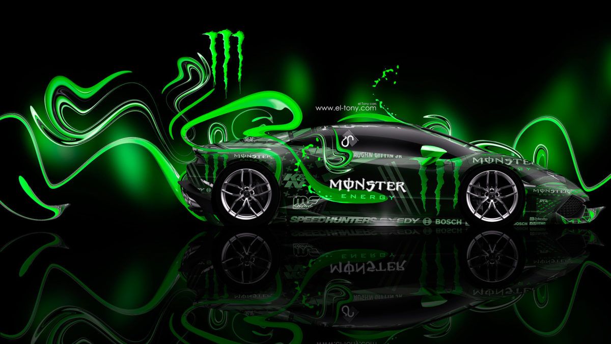 Lamborghini Monster Energy verde neon, supercar italiana, 1200x675 HD, Desktop
