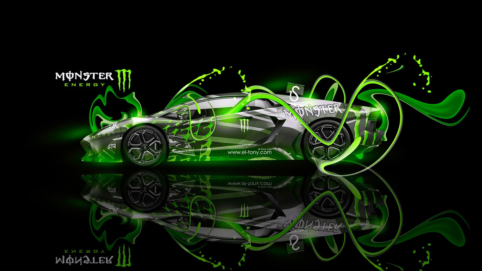 Auto verde Monster Energy logo, 1920x1080 Full HD, PC