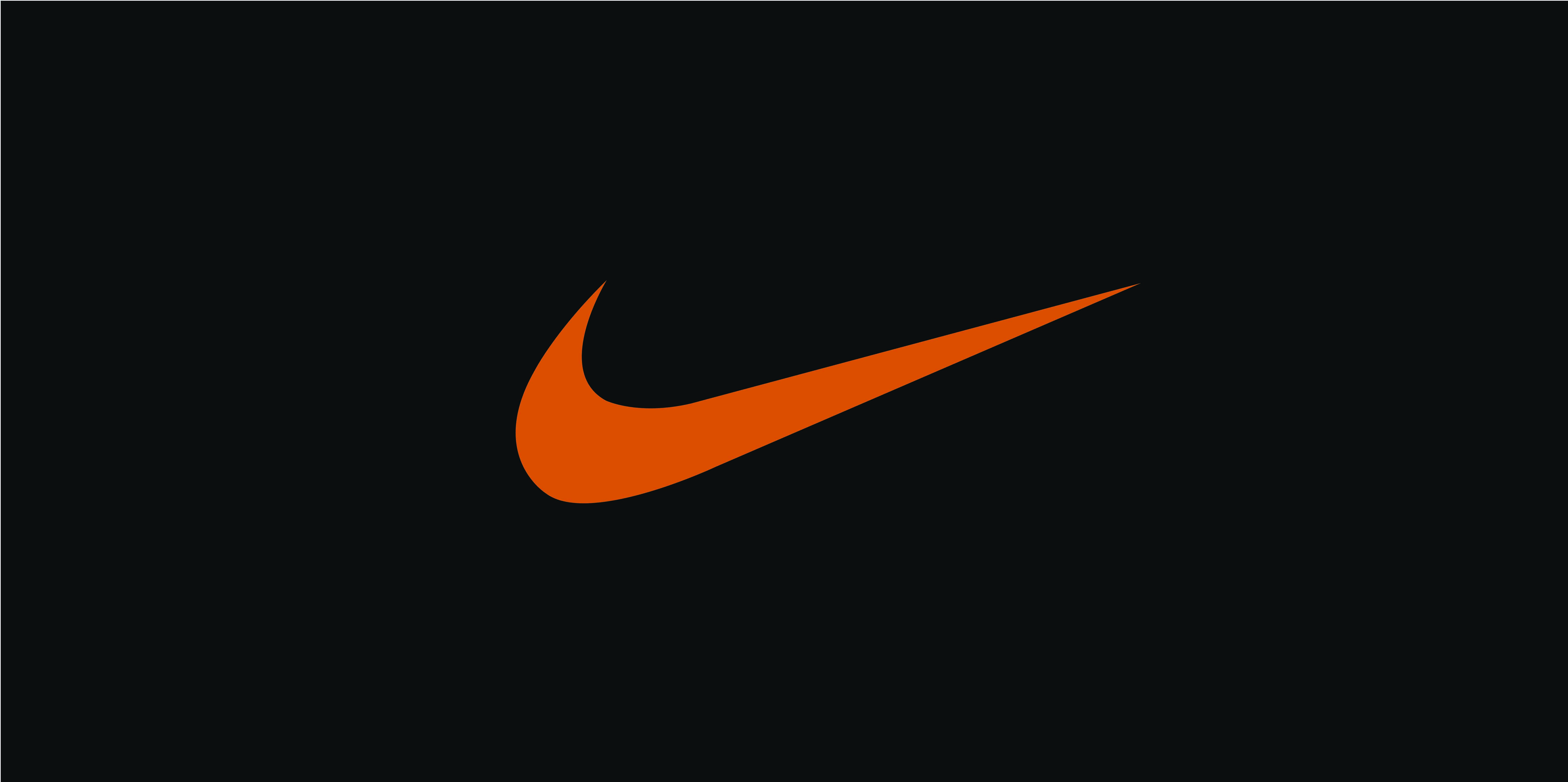 Logo Nike arancione sfondo nero, 6544x3263 UHD, PC 4K