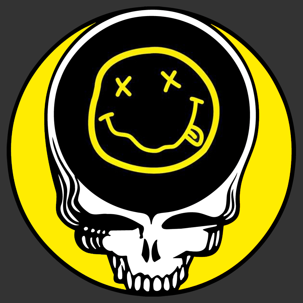 Logo Nirvana teschio giallo, grunge, 1000x1000 HD, Desktop