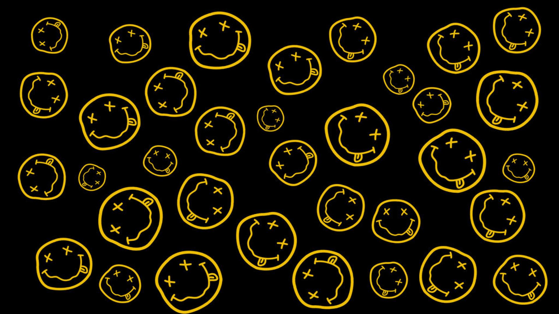 Logo smiley Nirvana giallo, grunge, 1920x1080 Full HD, PC