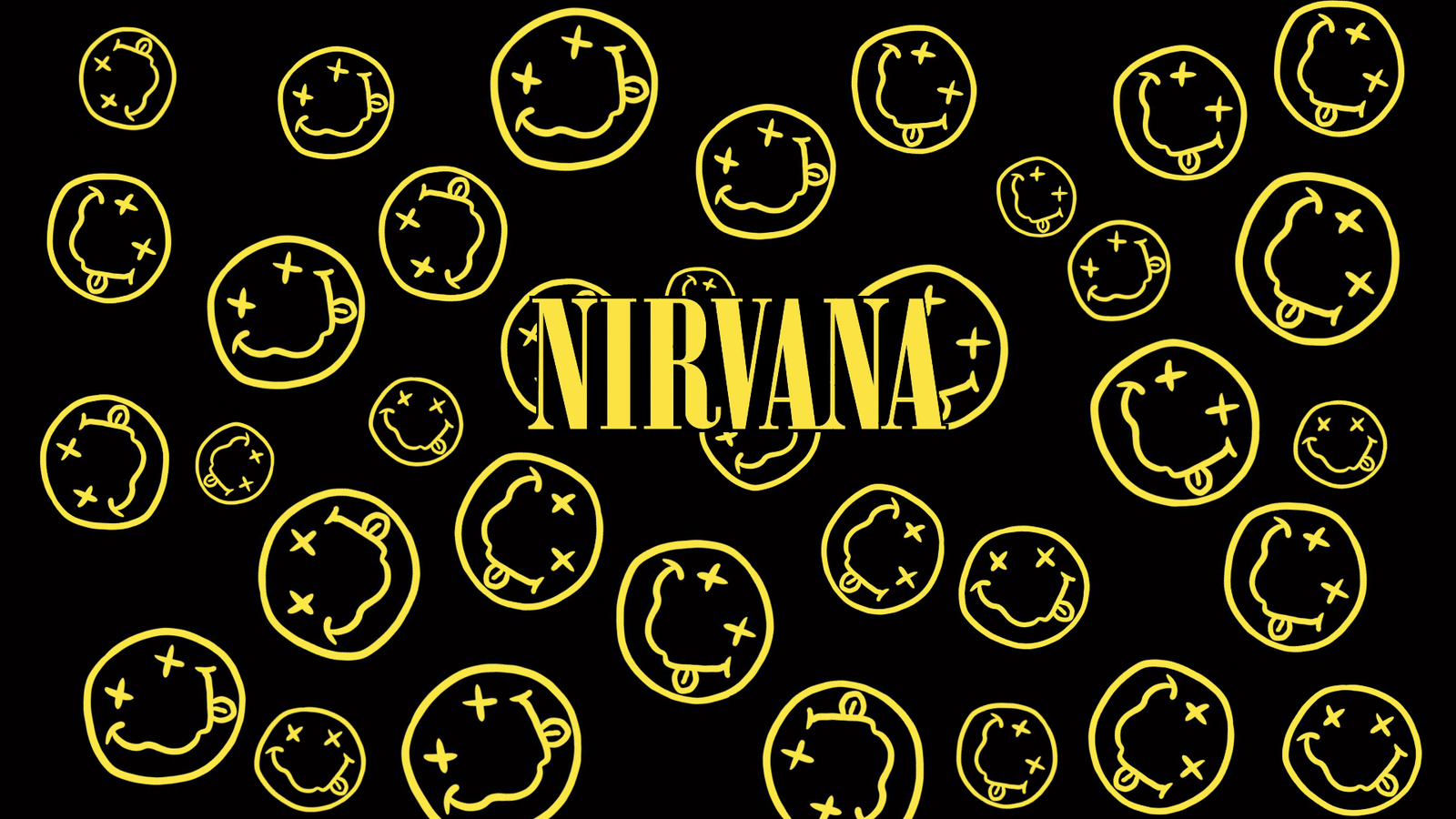 Logo Nirvana smiley gialli, Kurt Cobain, 1600x900 900p, Desktop