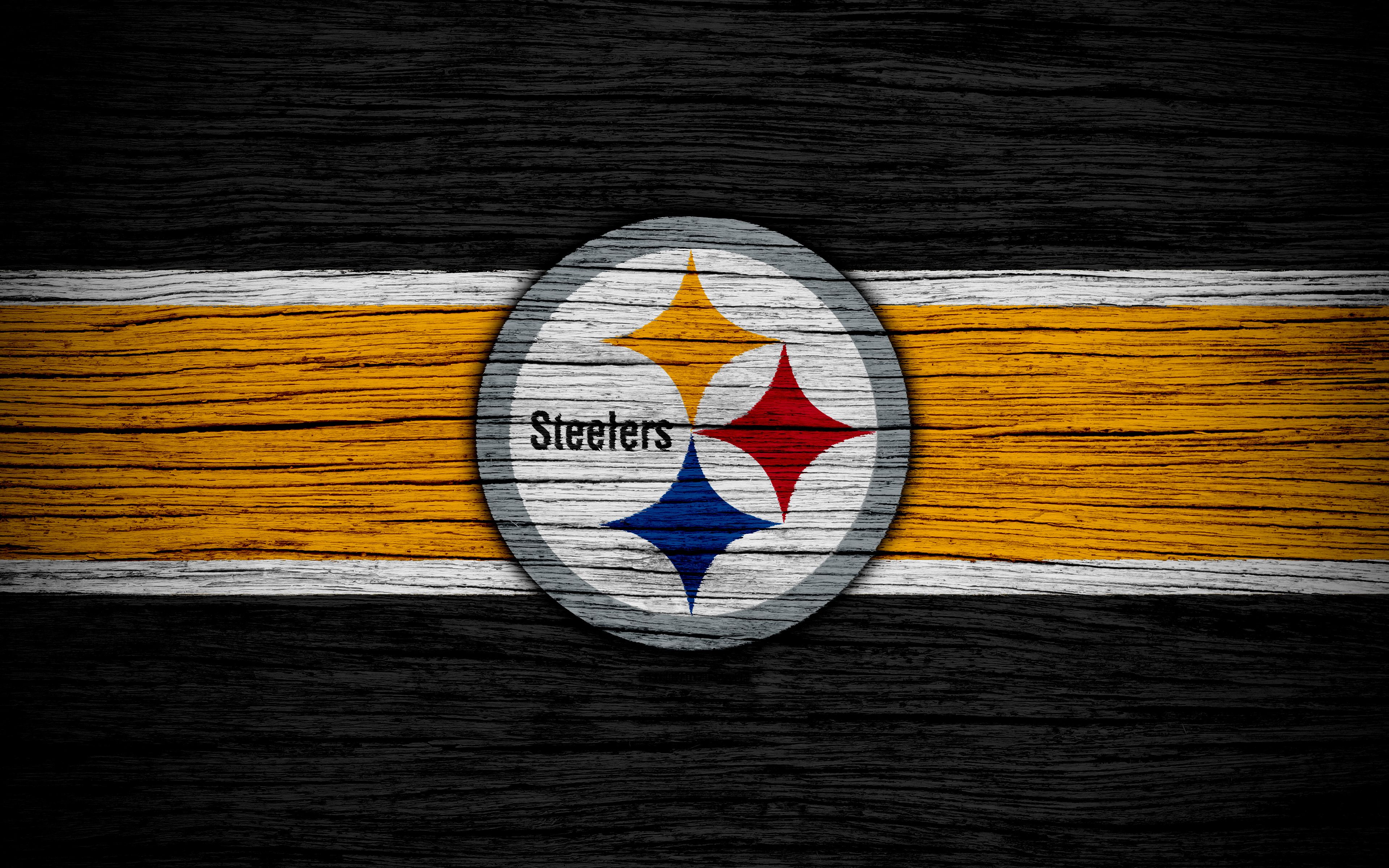 Logo Pittsburgh Steelers su legno, 3840x2400 UHD, PC 4K
