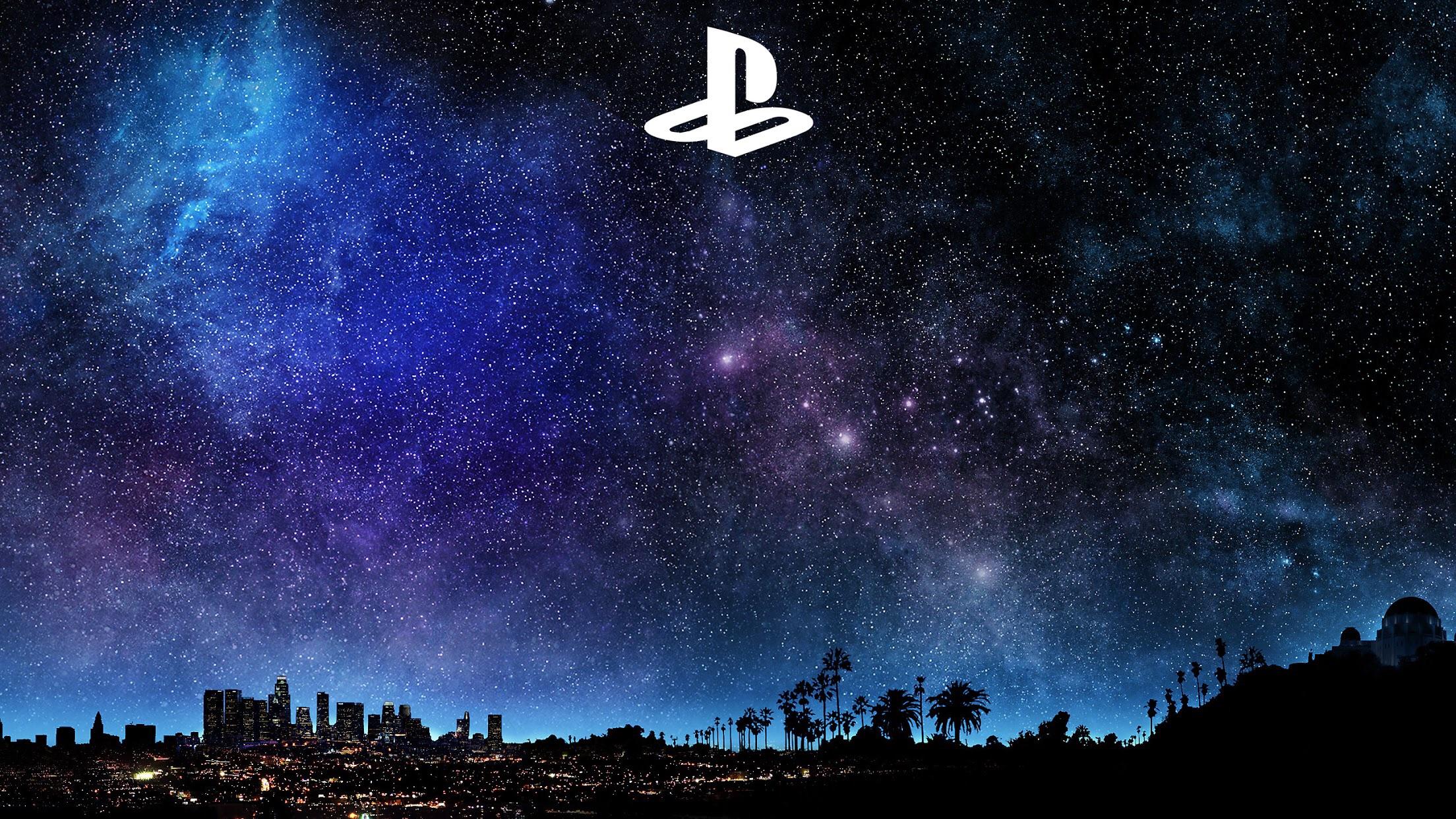 Logo PlayStation cielo stellato città, 2208x1242 Hi-Res, Desktop