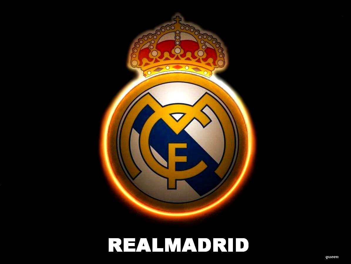 Logo Real Madrid su sfondo nero, 1195x900 HD, Desktop