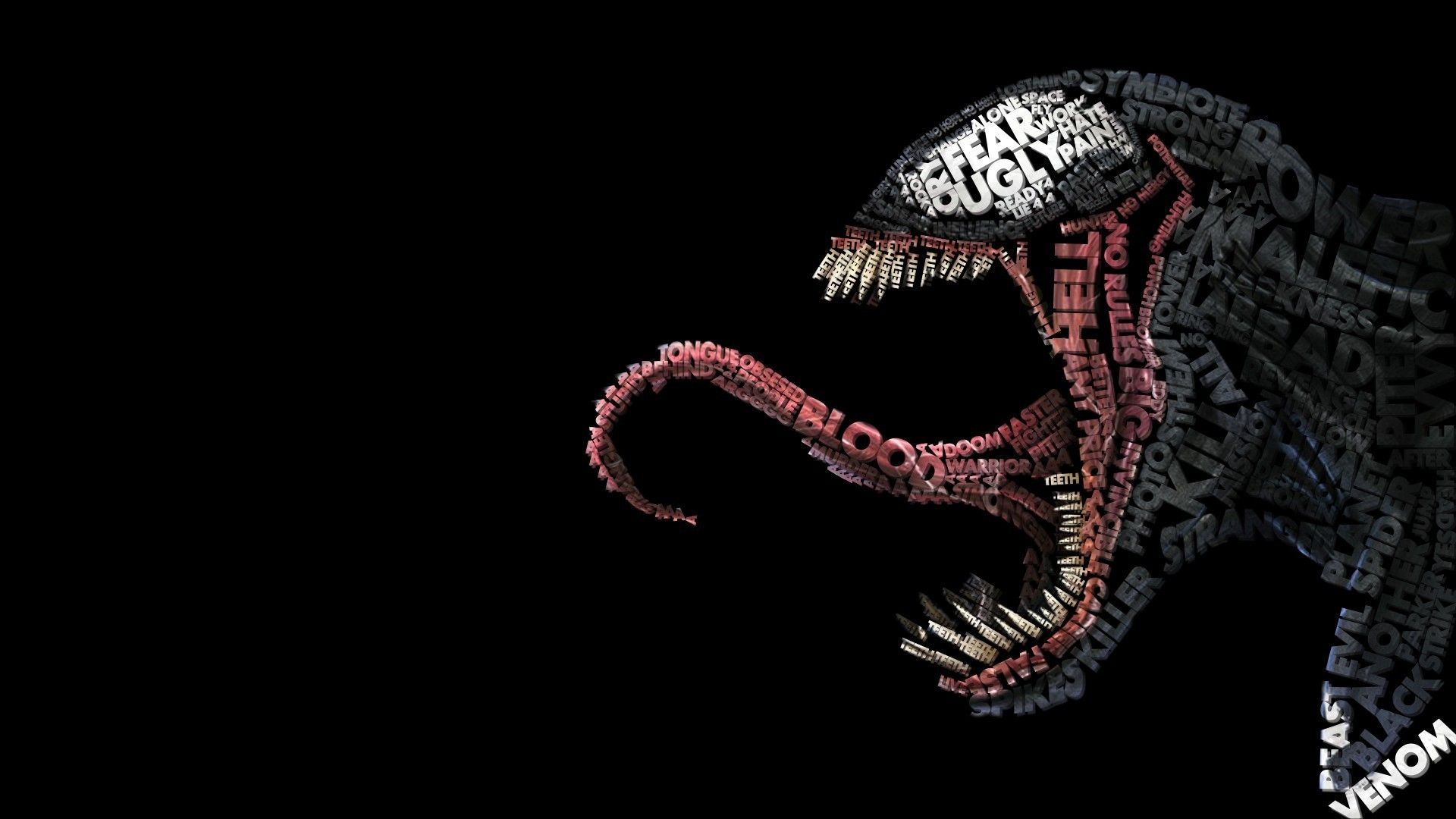 Venom testa tipografia nero, 1920x1080 Full HD 1080p, PC