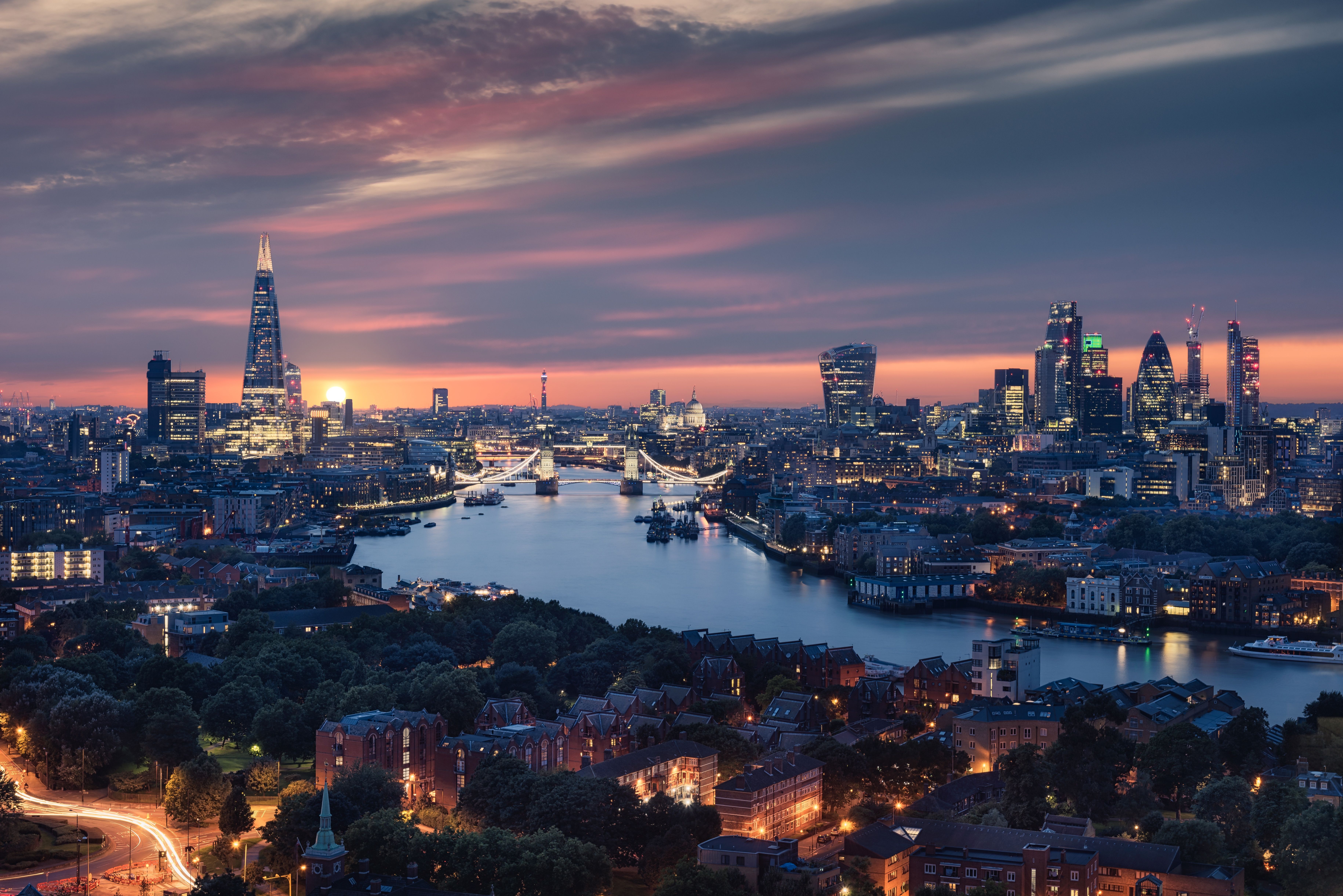 Skyline di Londra e Shard al tramonto, 7319x4885 Ultra HD, 4K TV