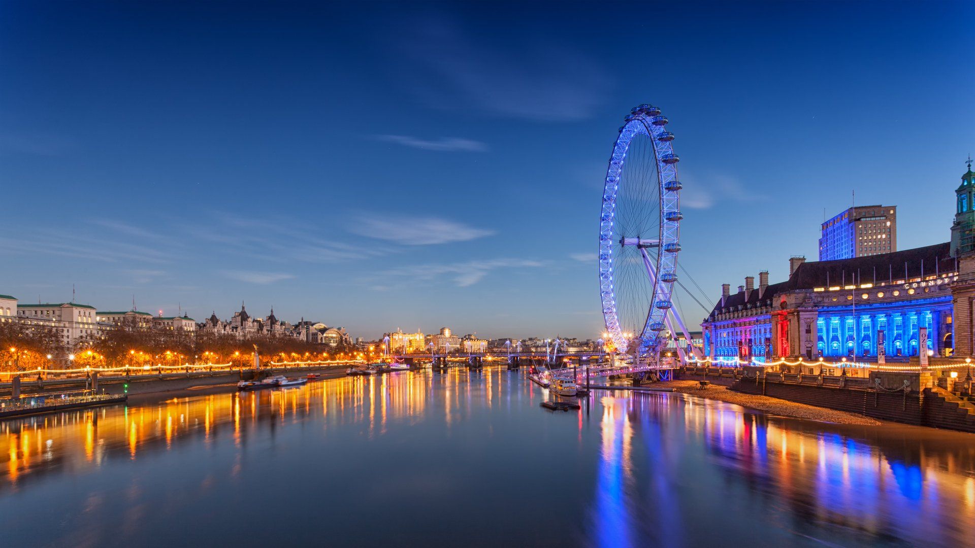 London Eye e alberi rosa in primavera, 1920x1080 Full HD, PC Desktop