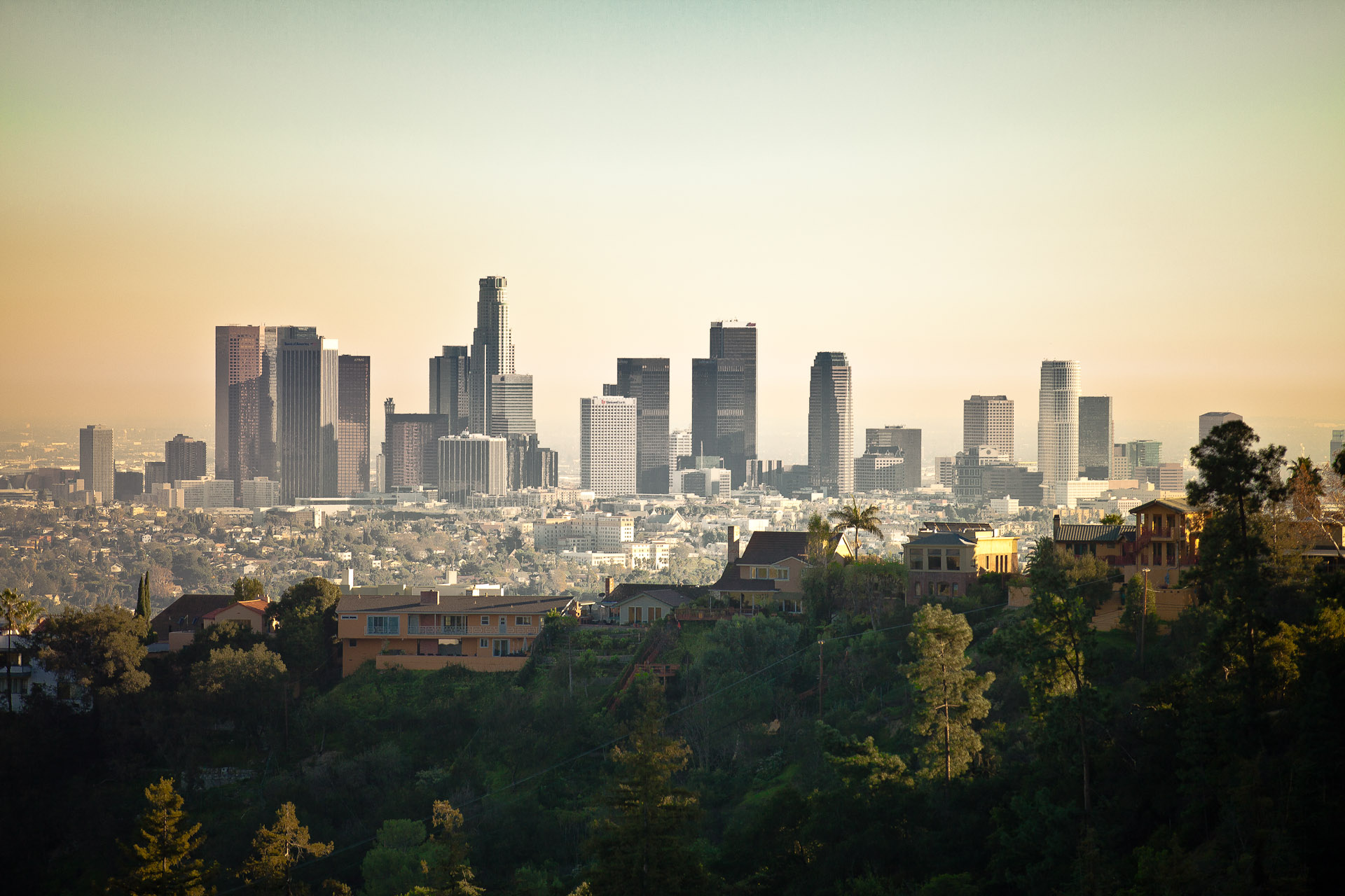Skyline Los Angeles con ferrovia, California, 1920x1080 1080p, Desktop