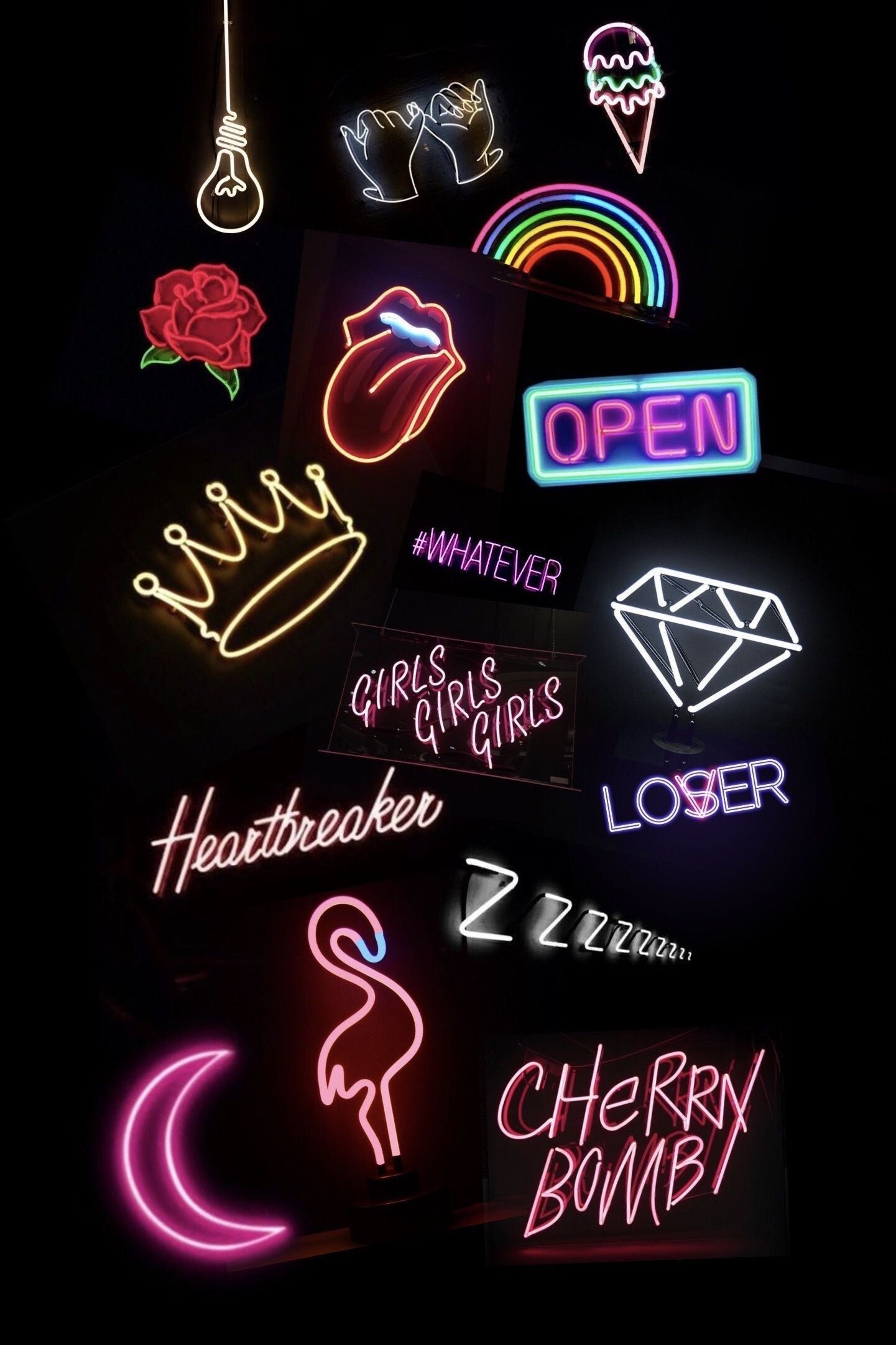 Collage insegne al neon colorate, 1441x2163 Full HD Verticale, iPhone