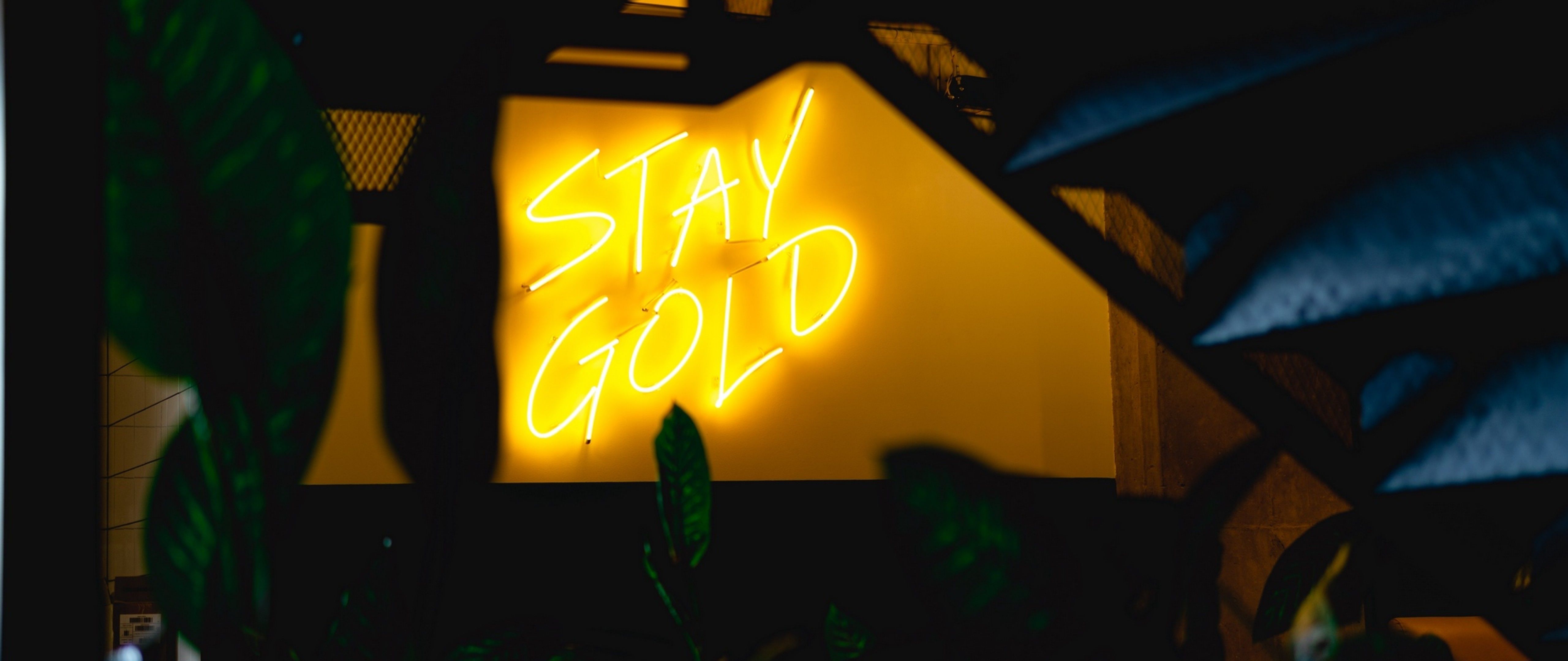 Insegna neon Stay Gold, 5120x2160 Panoramico, Monitor 4K