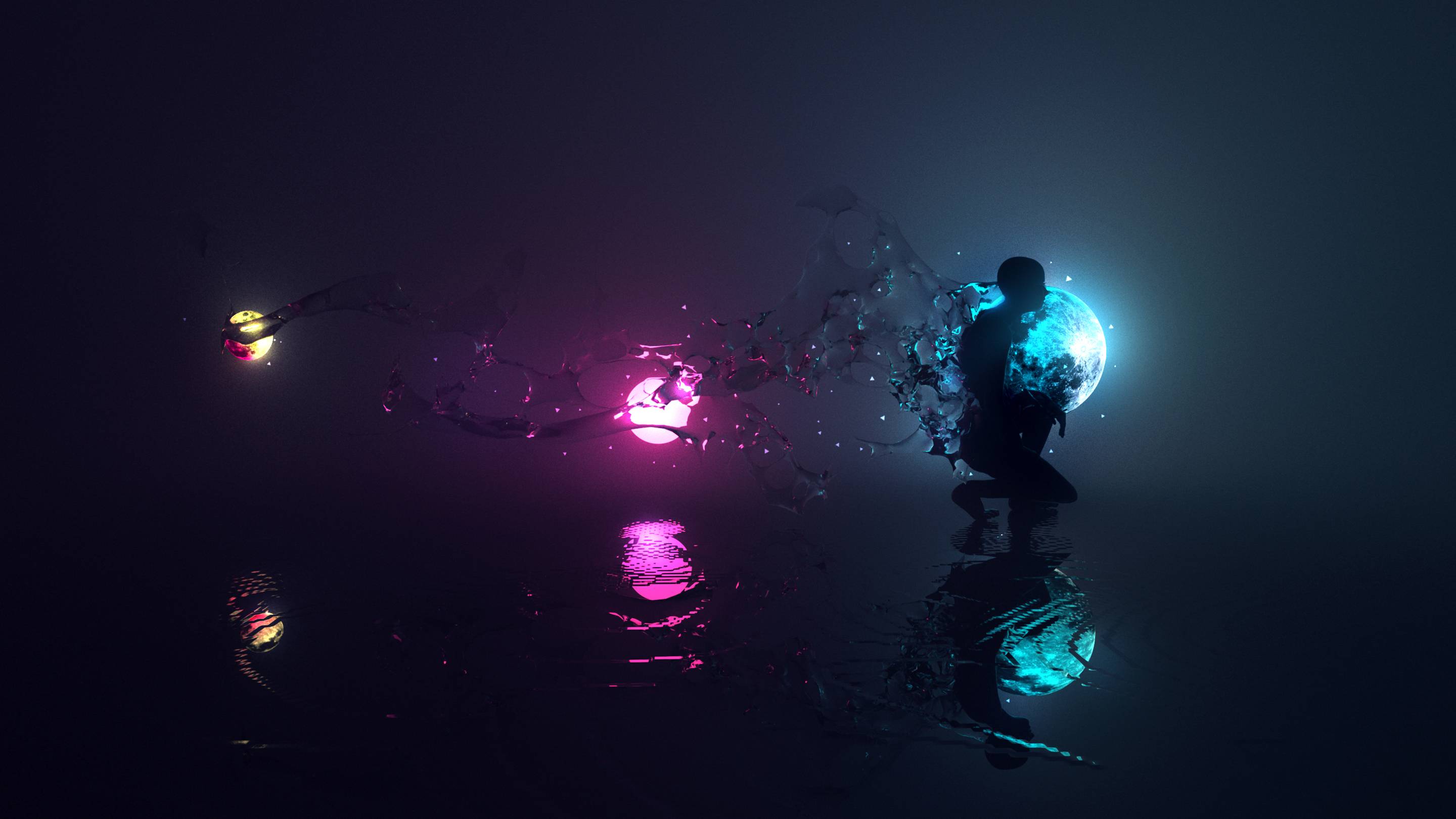 Sfere neon esplosione riflesso acqua, 2880x1620 WQXGA, Laptop