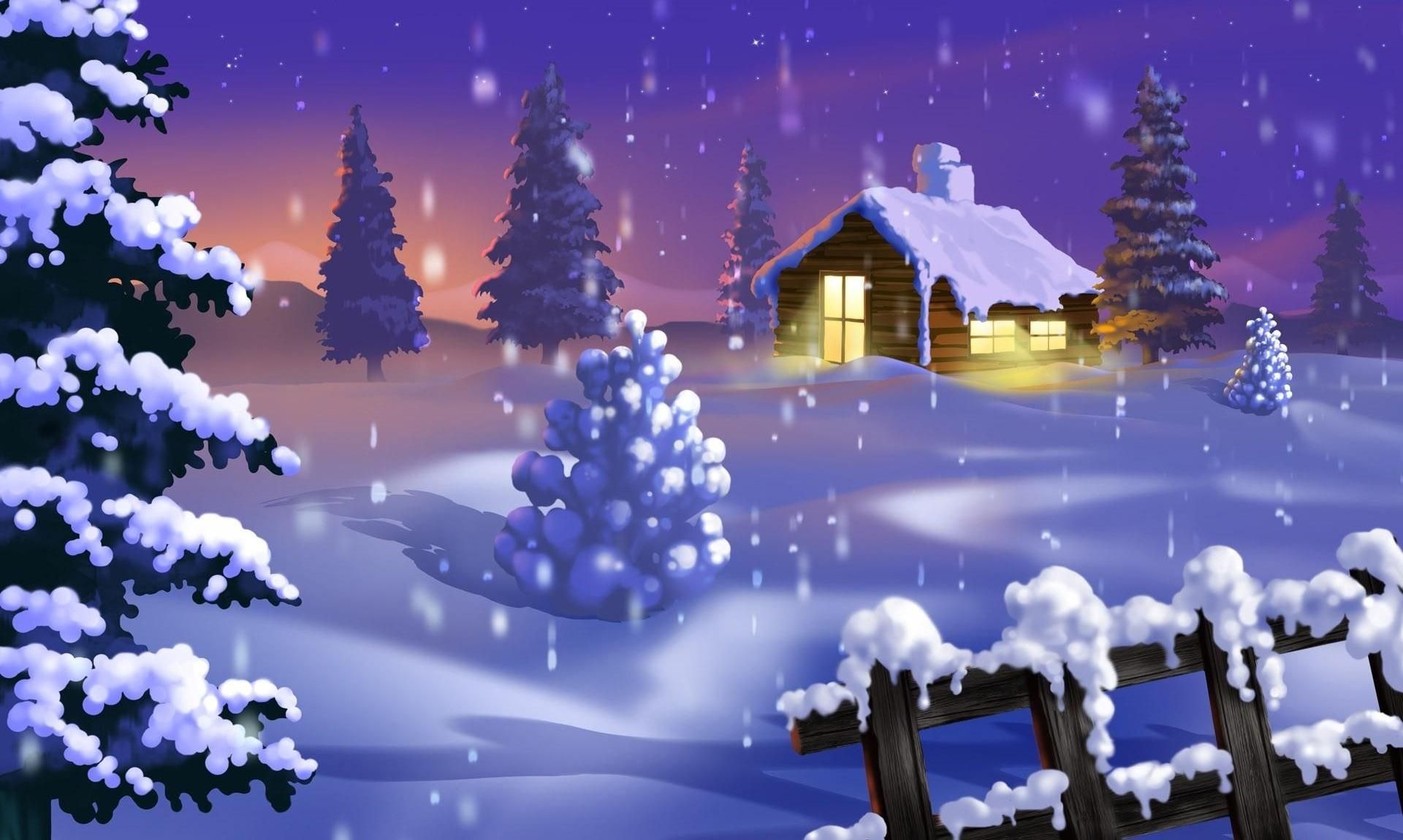 Casetta natalizia innevata con luci, 1920x1150 1080p, Laptop