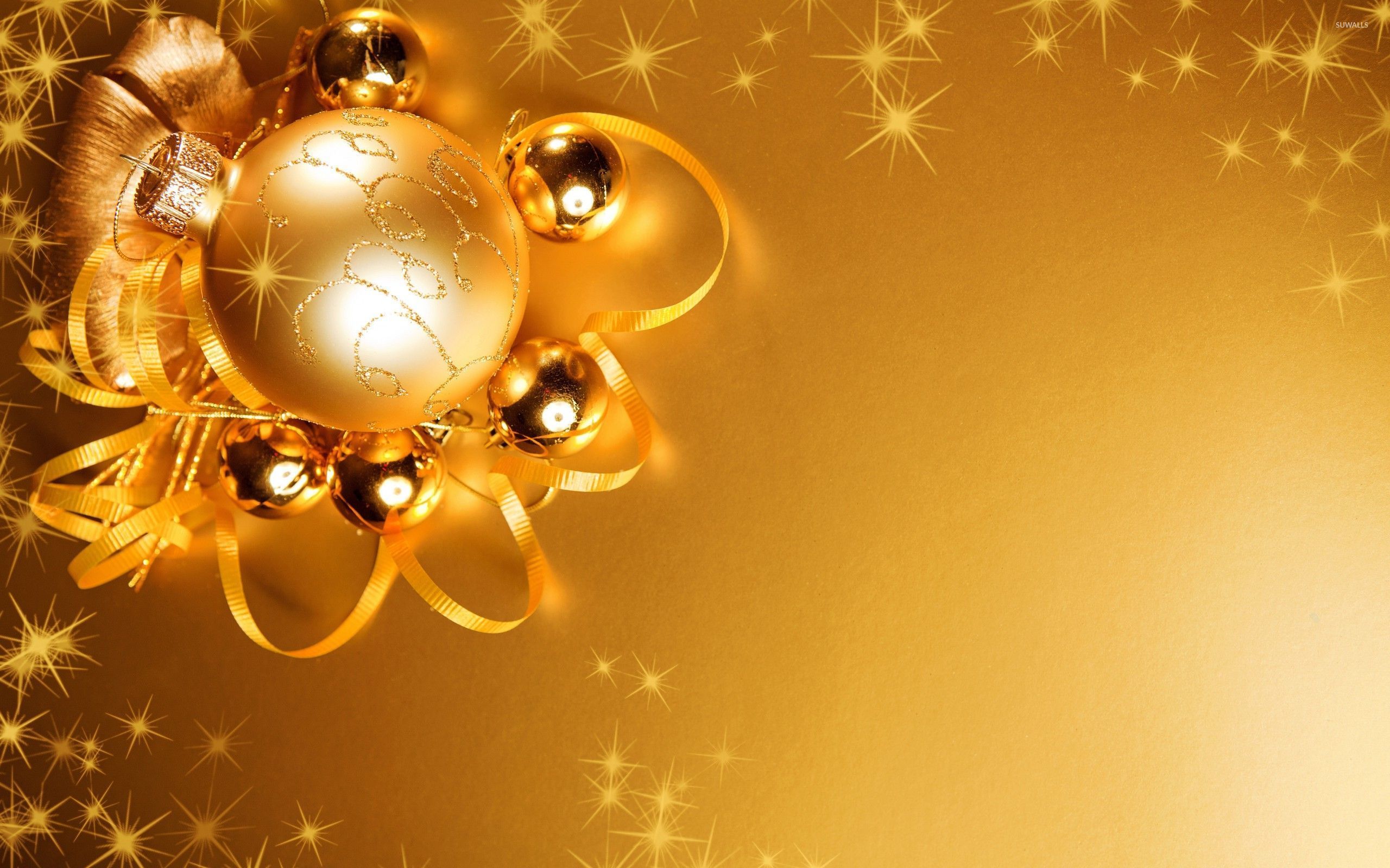 Decorazioni natalizie dorate con nastri, 2560x1600 2K, PC