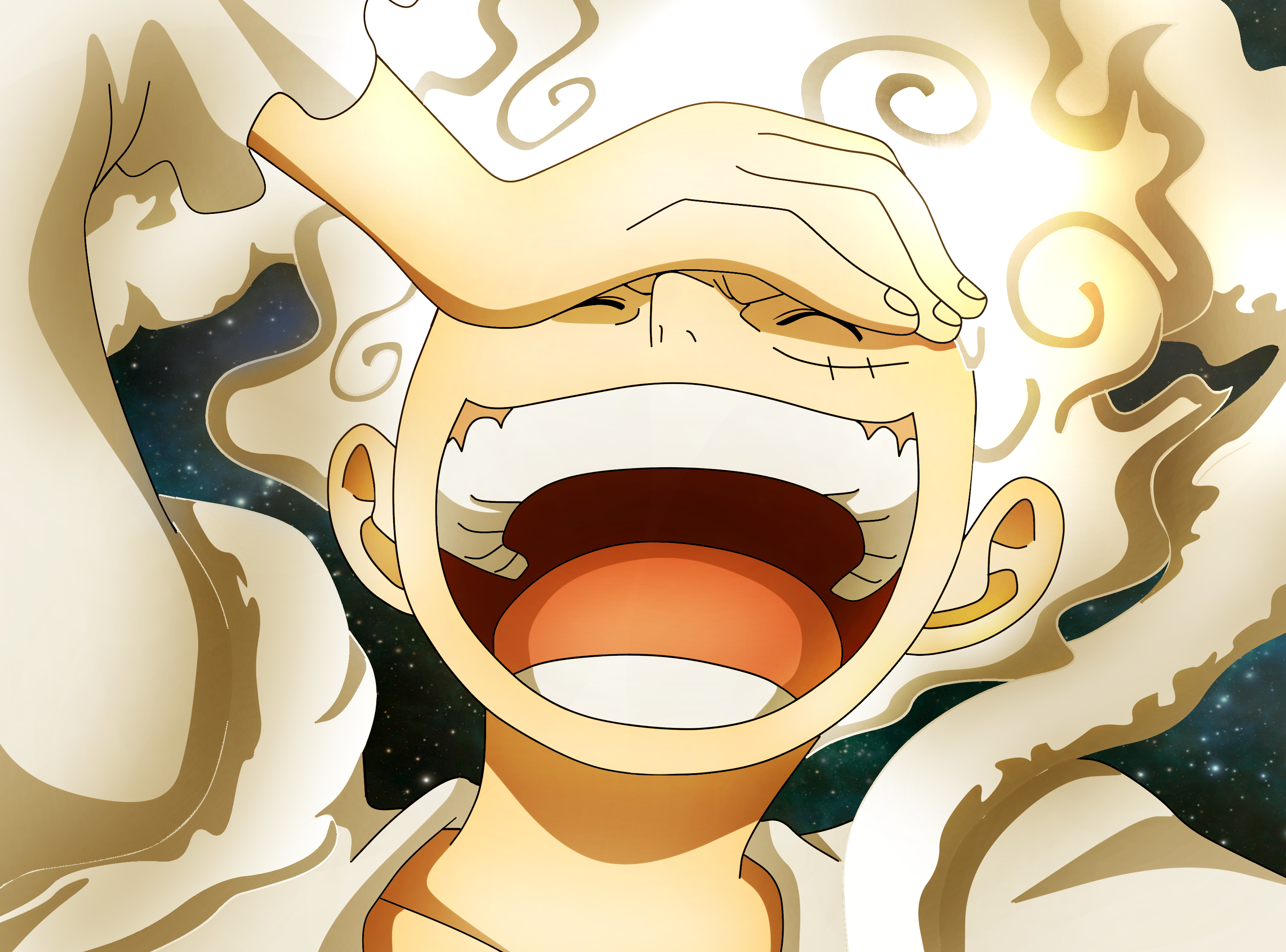 Luffy Gear 5, One Piece, anime pirati, 3000x2221 2K+, Desktop
