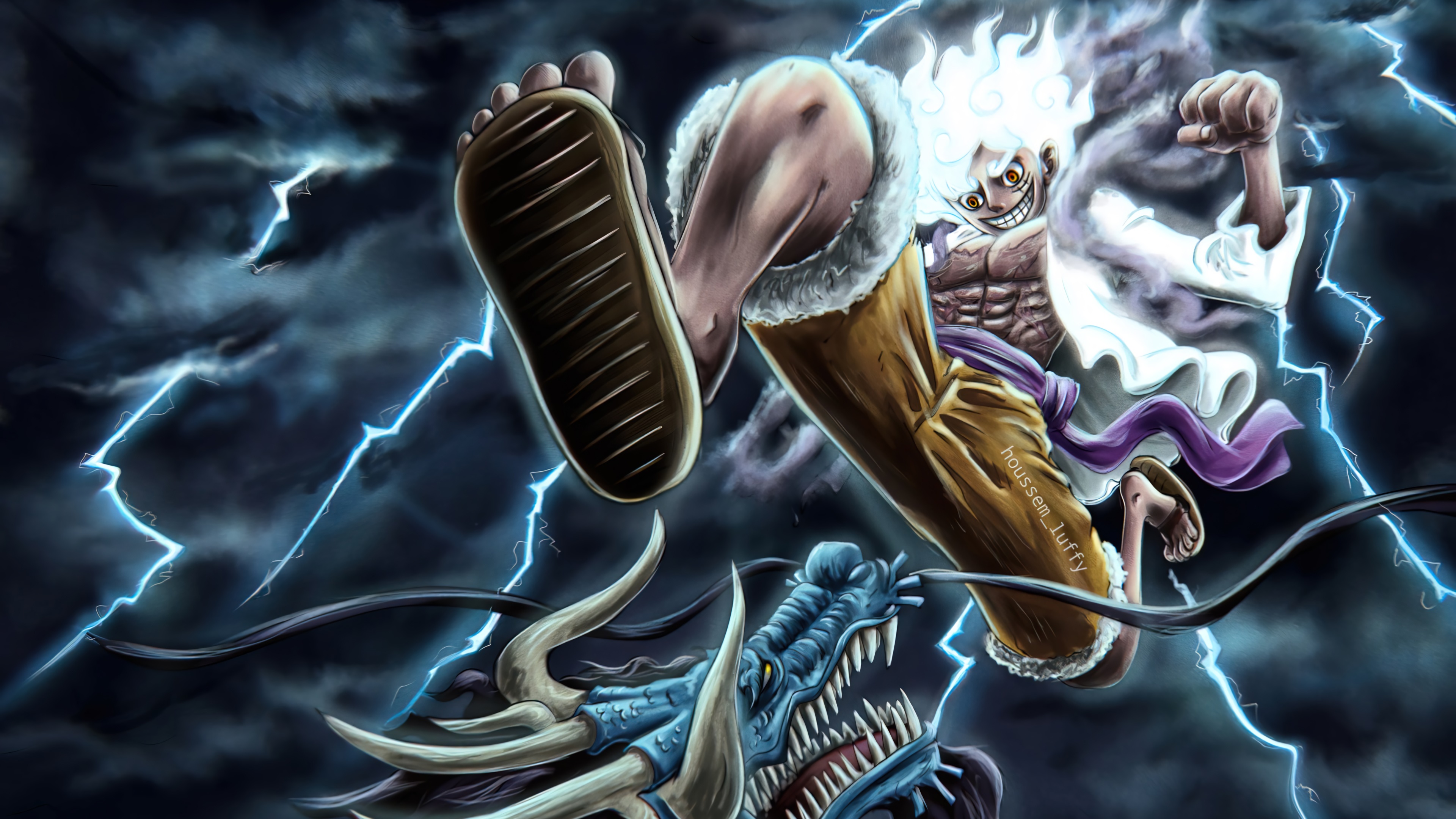 Luffy Gear 5 vs Kaido drago, One Piece, 3840x2160 UHD, PC 4K