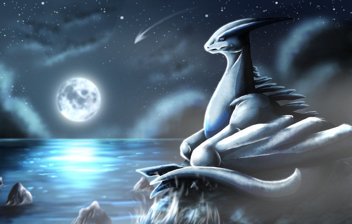 Lugia sulla luna, oceano notturno, 1120x713 HD, Laptop