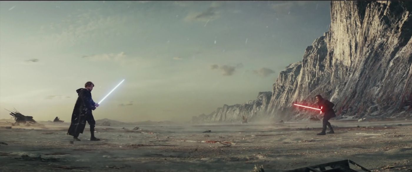 Luke Skywalker vs Kylo Ren, Crait, 1400x586 Panoramico, Dual Screen