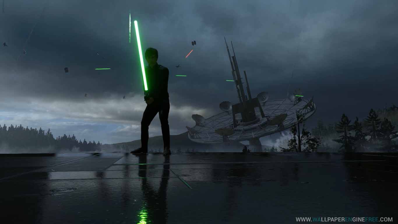 Luke Skywalker spada laser verde, 1366x768 720p, PC