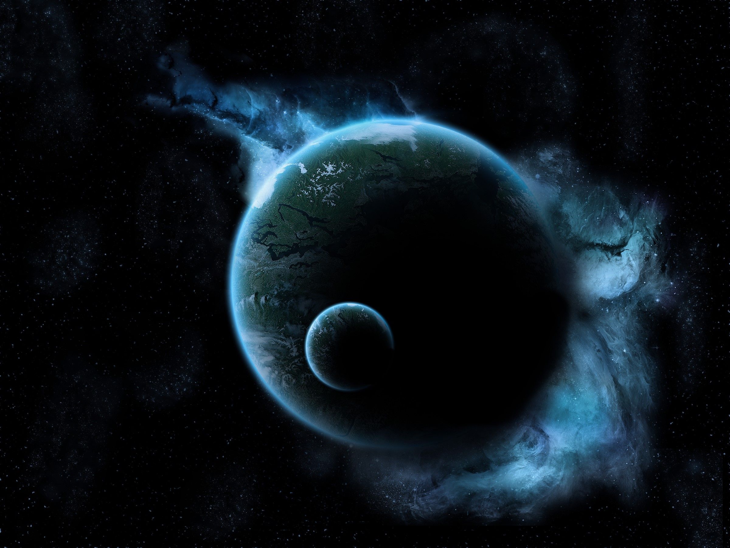 Pianeta e luna nello spazio, 2400x1800 2K, iMac
