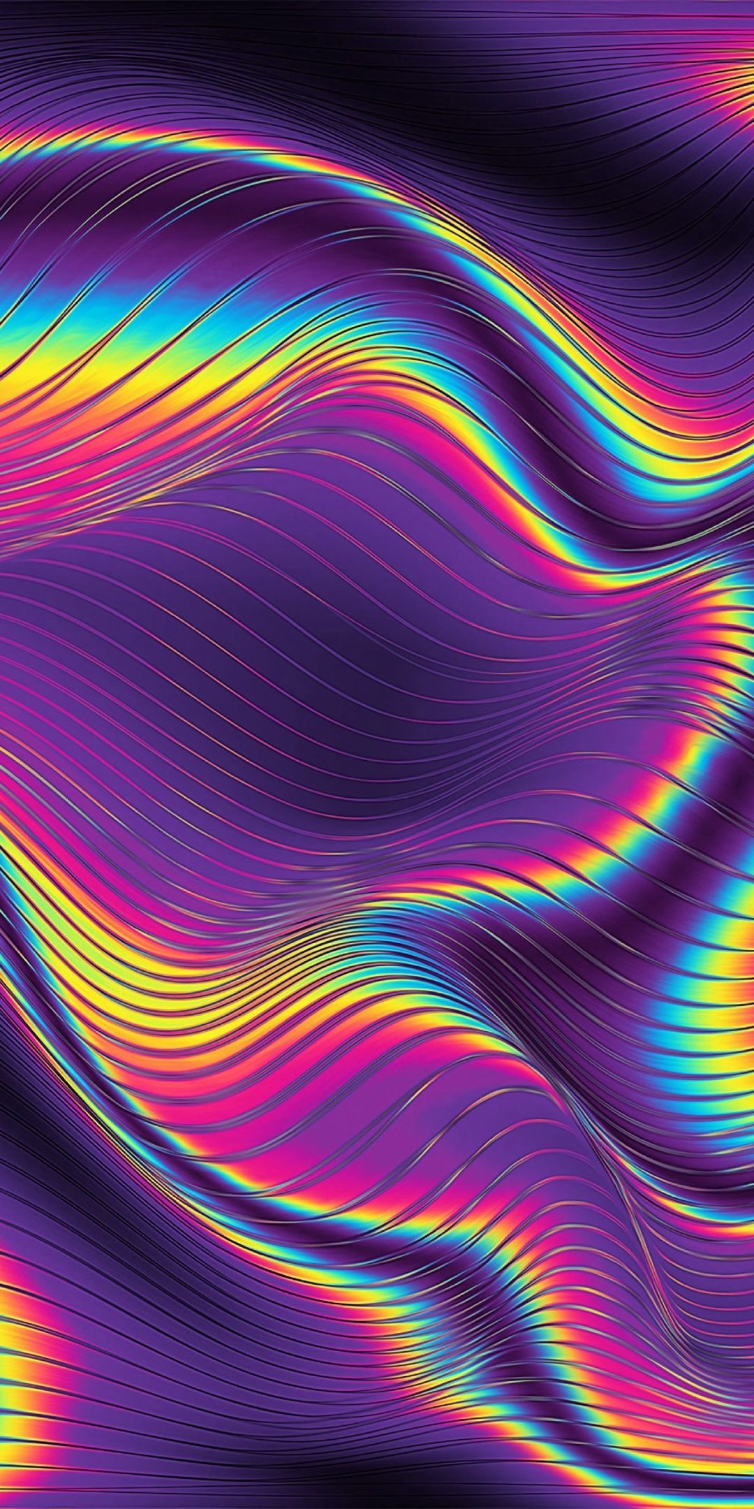 Onde metalliche iridescenti neon, 1080x2160 Full HD Verticale, Smartphone
