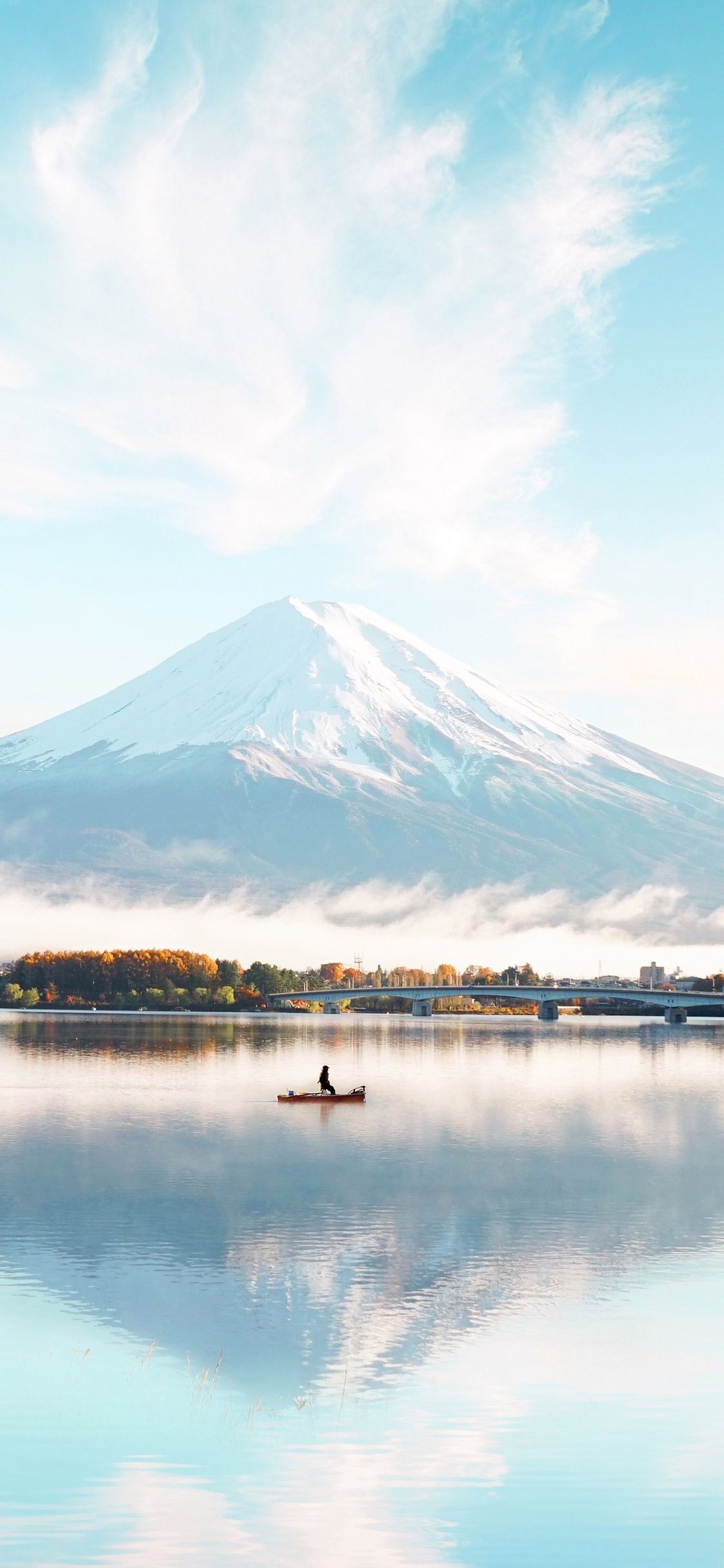 Monte Fuji lago barca, vulcano, 1125x2436 Verticale, Mobile