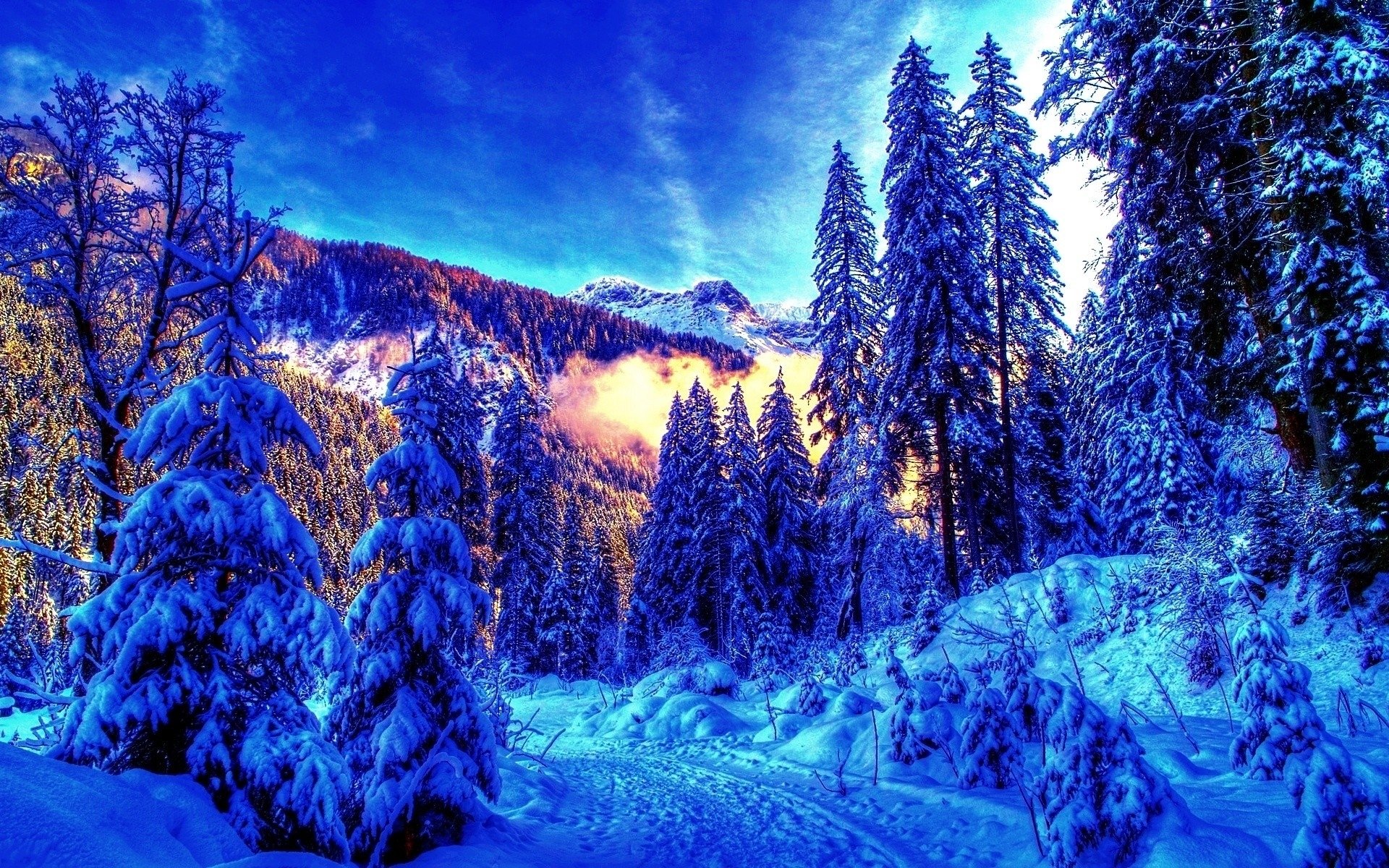 Paesaggio innevato montagne blu, 1920x1200 Full HD+, iMac