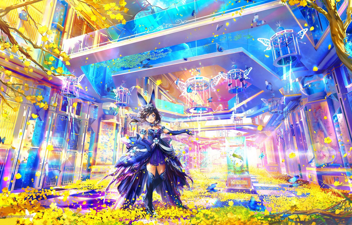 Ragazza anime fantasy città luminosa, 1332x850 HD, Desktop