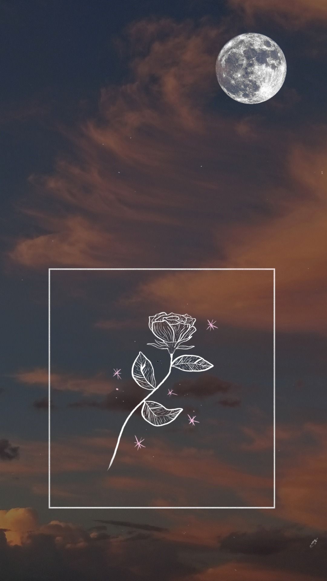 Luna piena e rosa disegnata, 1081x1920 Verticale, Mobile