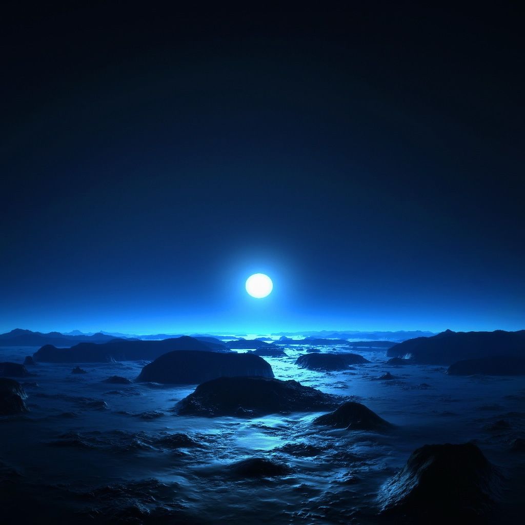 Luna blu su mare notturno, 1024x1024 HD, Laptop