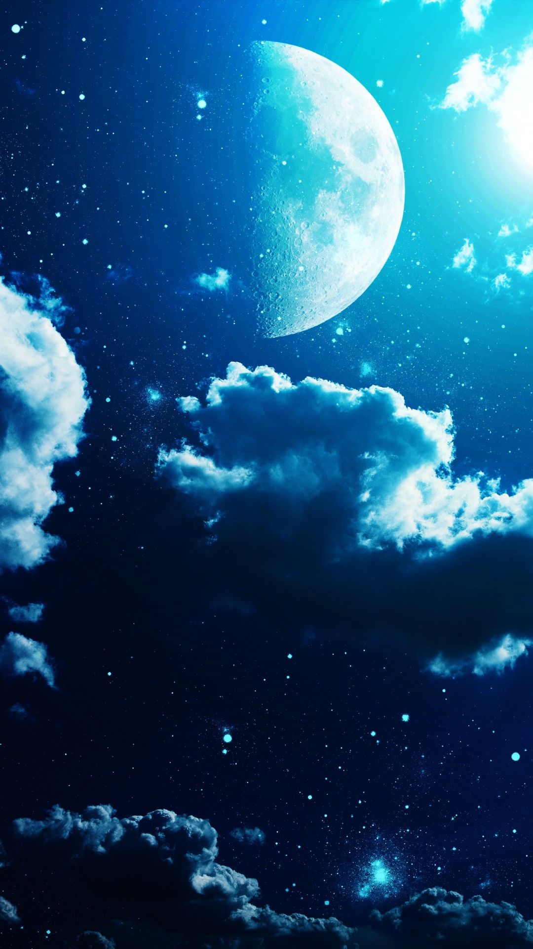 Luna blu tra nuvole notturne, 1080x1920 Full HD Verticale, iPhone