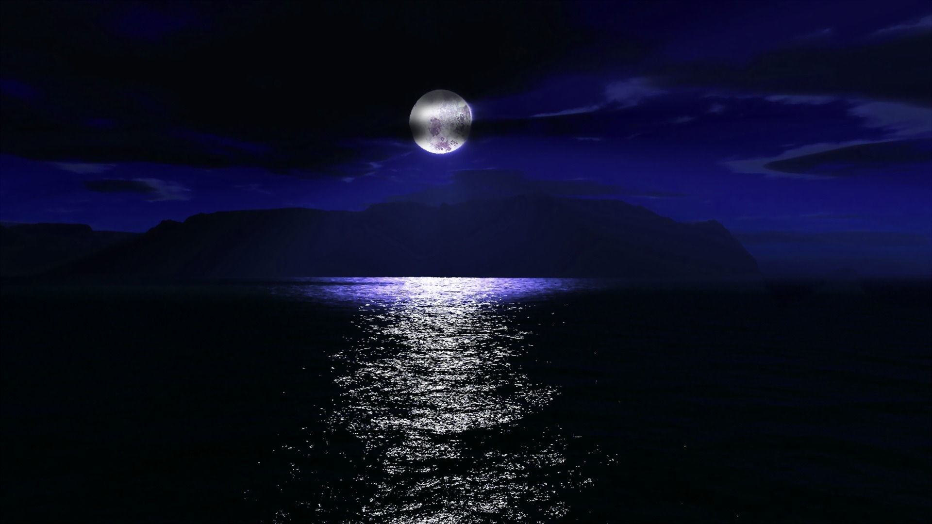 Luna piena su mare notturno, 1920x1080 1080p, PC