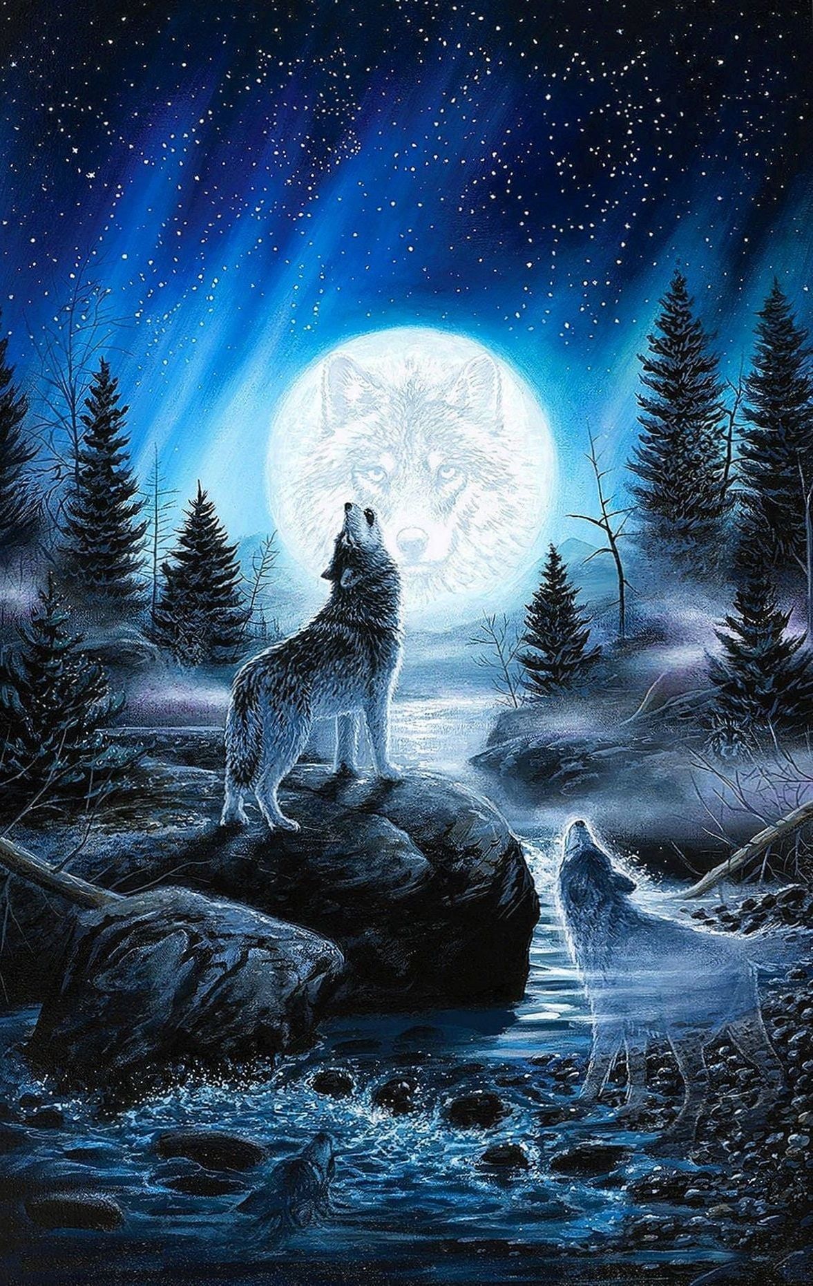 Lupo che ulula alla luna, 1177x1861 Full HD Verticale, iPhone Plus
