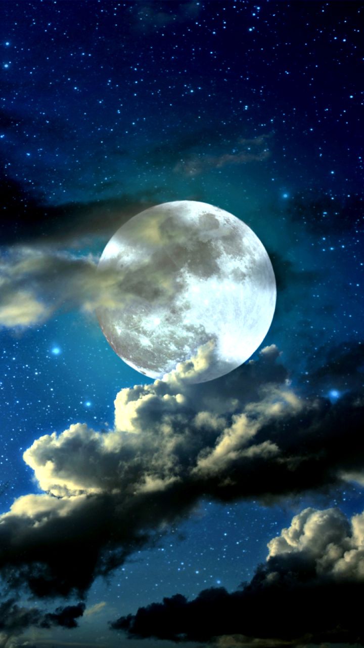 Luna piena tra nuvole notturne, 720x1280 Verticale, iPhone Pro Max