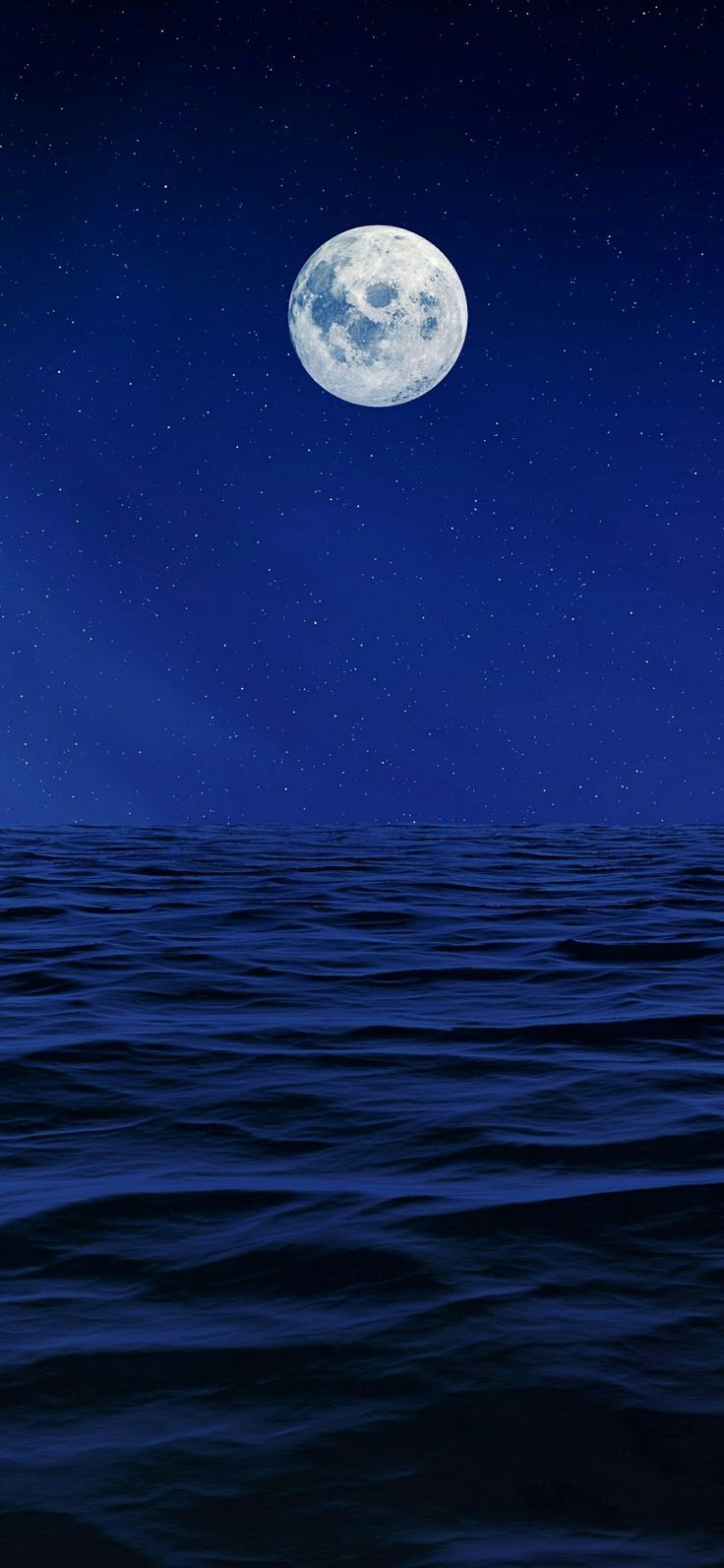 Luna piena su oceano notturno, 736x1593 Verticale, iPhone Pro