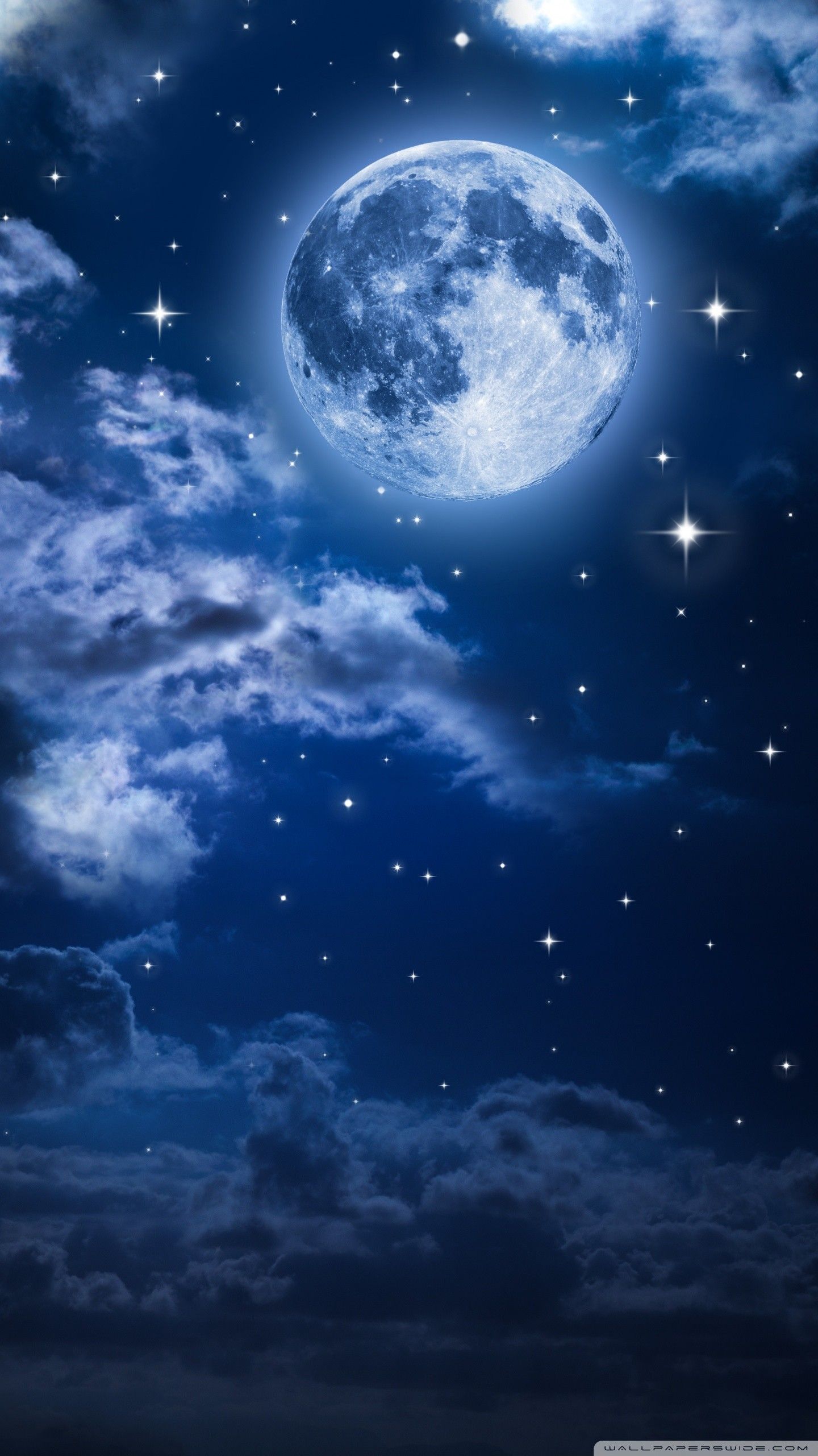 Luna piena cielo notturno blu, 1440x2560 Full HD Verticale, iPhone