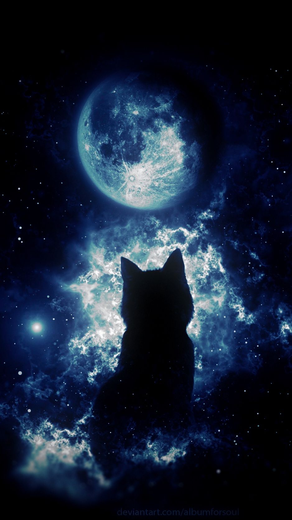 Gatto silhouette luna blu, 938x1668 Full HD Verticale, iPhone Pro