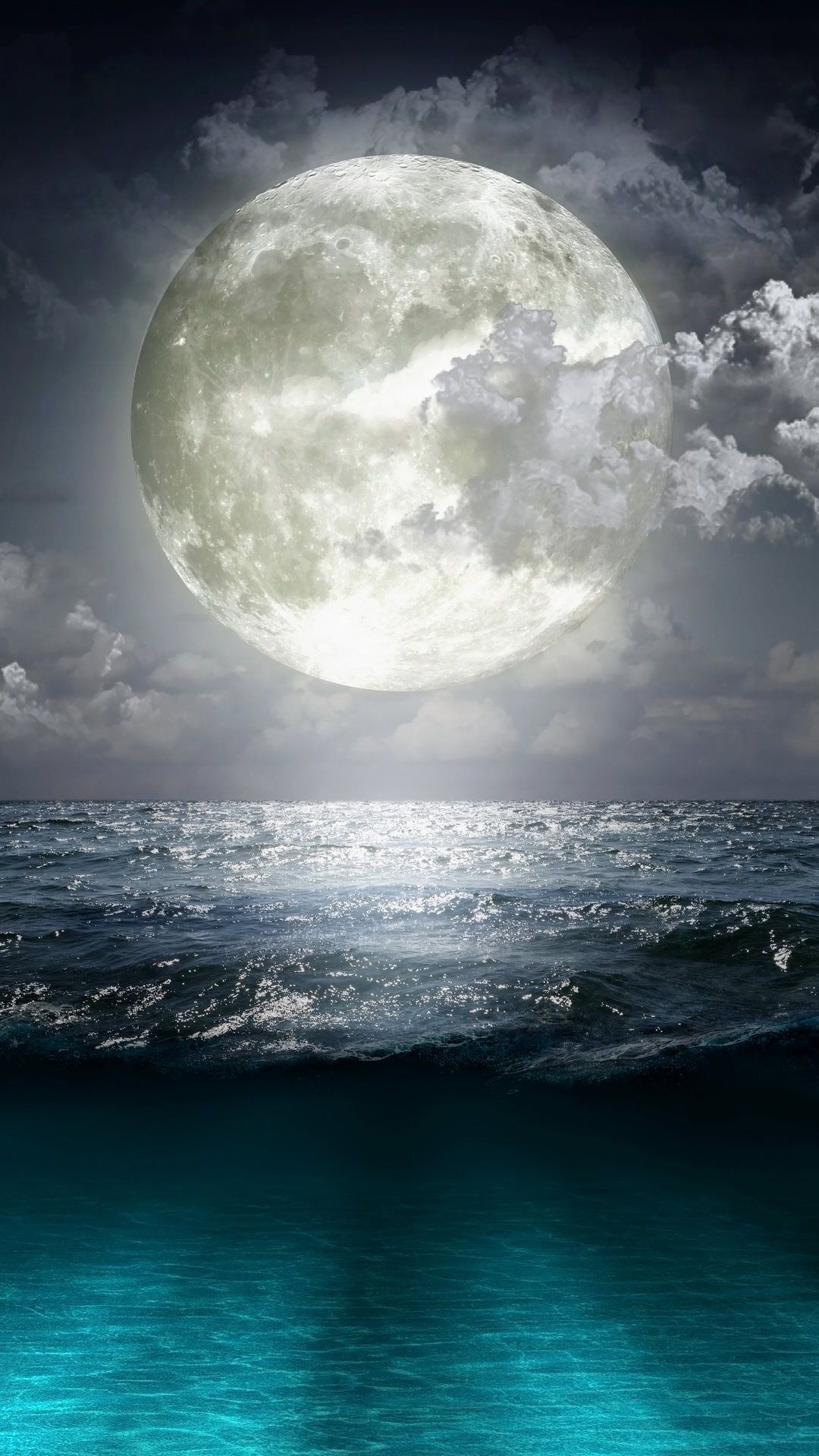 Luna piena su oceano, 1080x1920 Full HD Verticale, iPhone