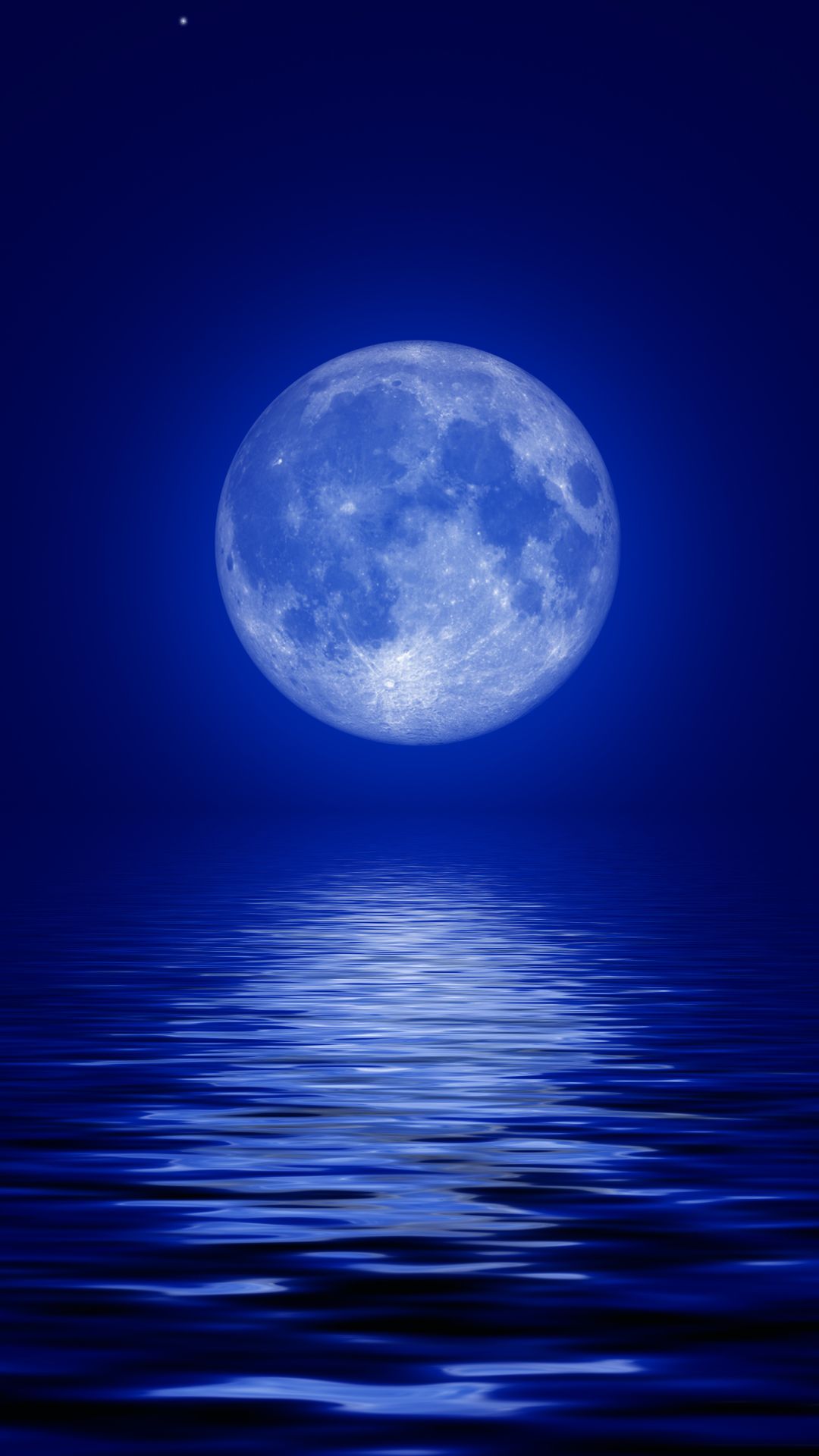 Luna piena blu sull'oceano, 1080x1920 Verticale, Telefono