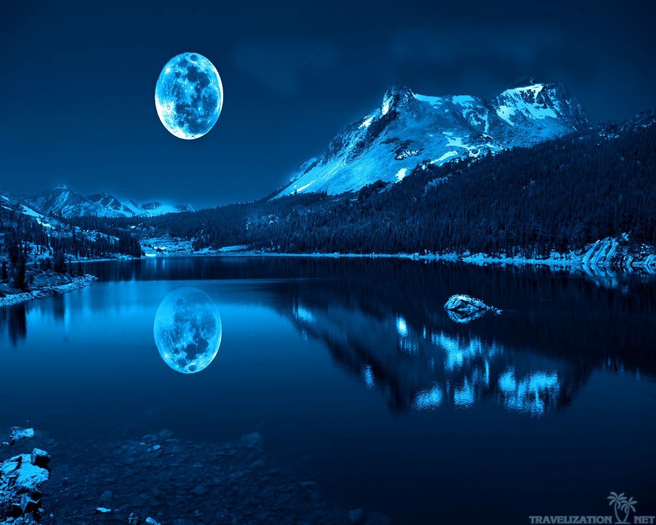 Luna blu su lago montano, 1280x1024 HD, Desktop