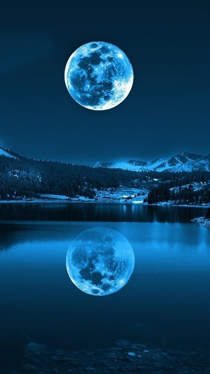 Luna blu piena riflessa lago, 736x1309 Full HD Verticale, iPhone Air
