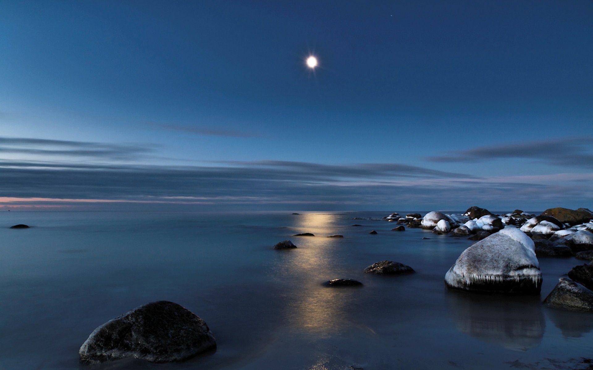 Luna blu sul mare, 1920x1200 Full HD+, Desktop