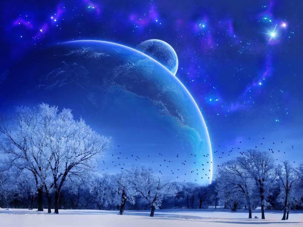 Pianeta e luna blu notturni, 1024x768 HD, Desktop
