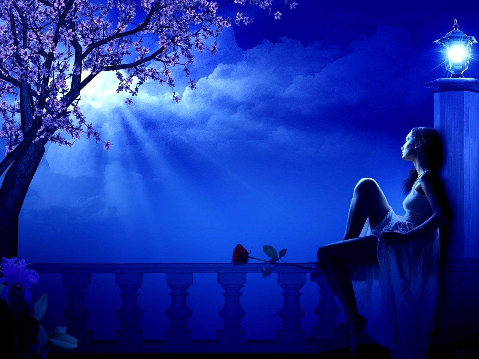 Donna seduta luna blu, 1600x1200 900p, Laptop