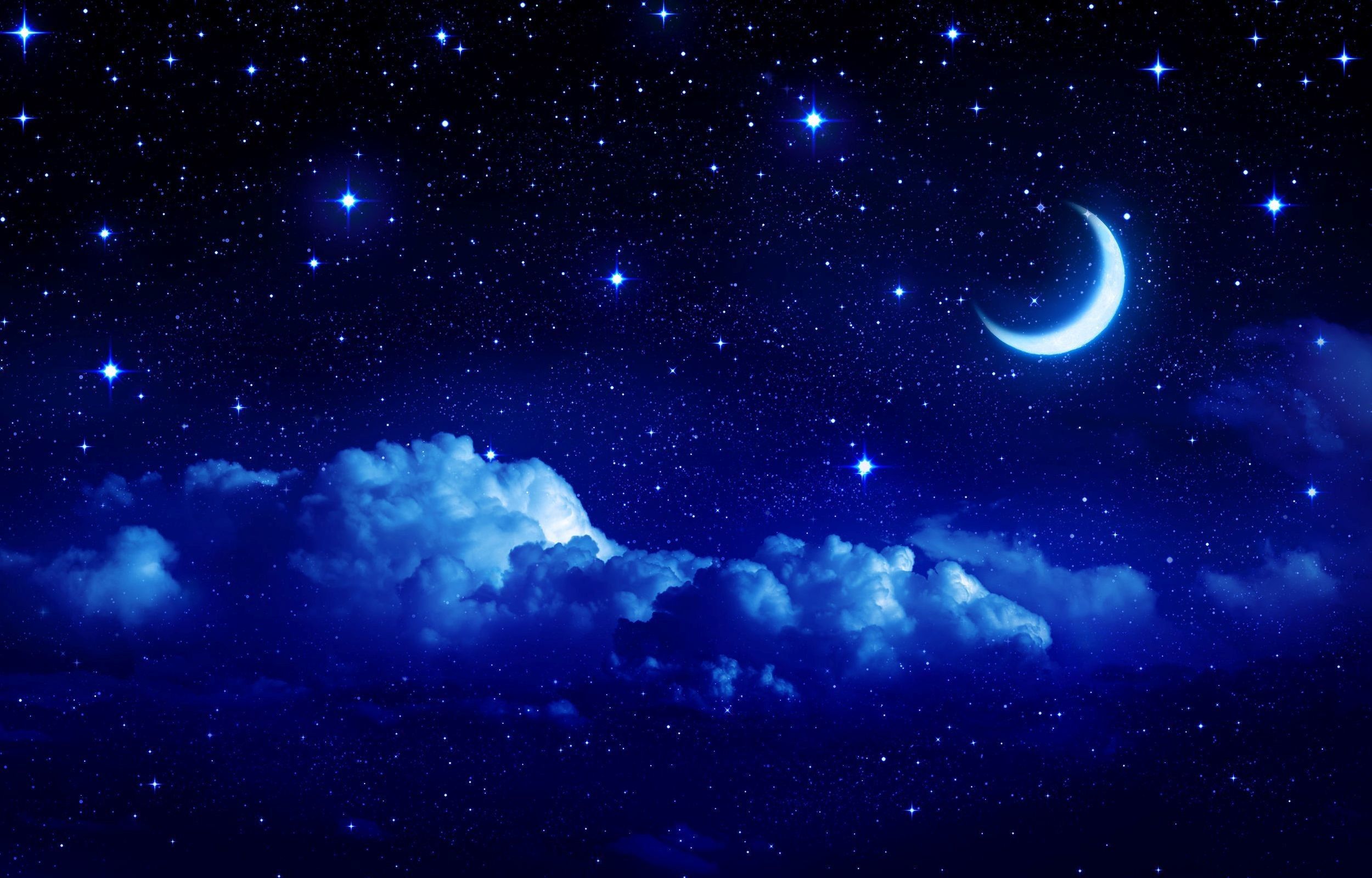 Luna blu tra nuvole e stelle, 2500x1600 Hi-Res, Desktop