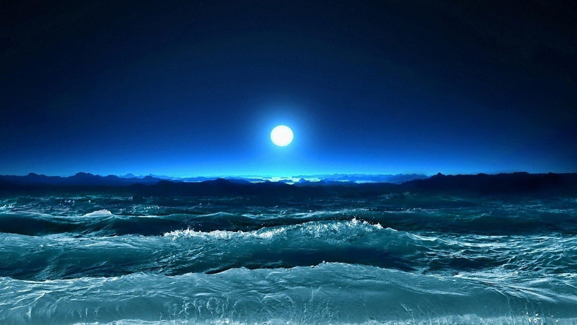 Luna blu sull'oceano notturno, 1920x1080 Full HD 1080p, Laptop