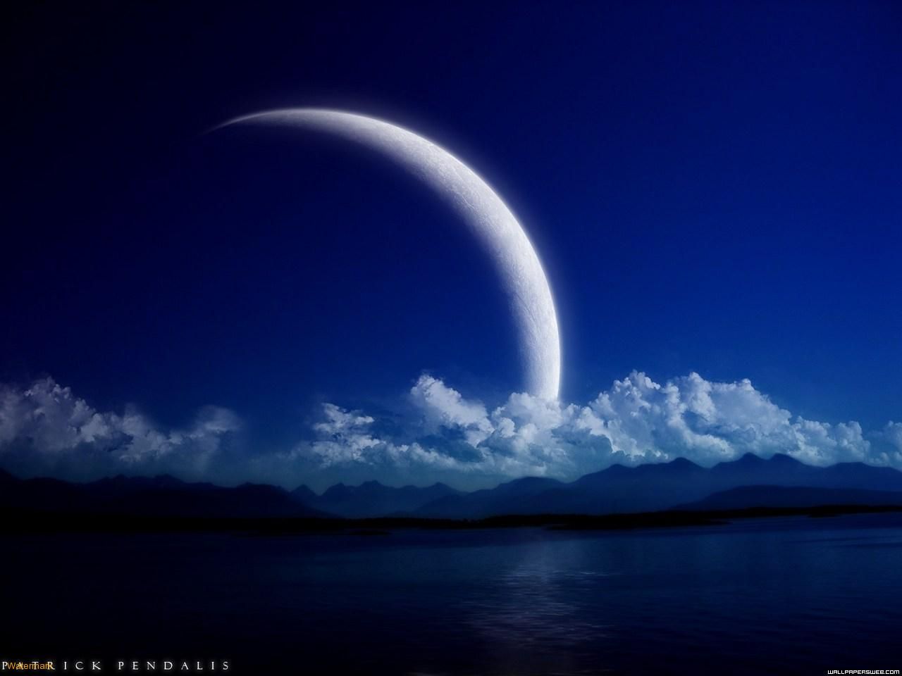 Luna crescente blu notturna, 1280x960 HD, Desktop